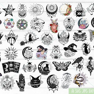Mystical Halloween SVG Bundle: Witchcraft, Crystal Moon, Celestial Designs (Digital Files)