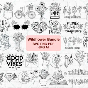 Bundle svg fleurs sauvages, svg fleurs sauvages, clipart fleur, lot de svg floral, svg botanique, svg floral, svg de fleurs, svg bouquet de fleurs