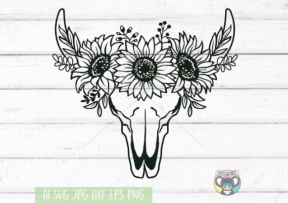 Download Cow Skull SVG Sunflower svg Floral Wreath svg Boho svg | Etsy
