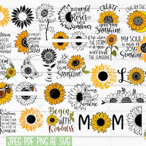 Lot de svg tournesol, tournesol, svg citations tournesol, fichiers Svg pour Cricut, couper fichier, svg png eps