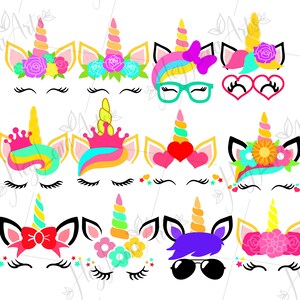 Unicornio SVG, paquete SVG, corona floral SVG, Cricut, archivo de corte, cumpleaños SVG, escuela SVG, camiseta de unicornio SVG, silueta, jpg eps png dxf