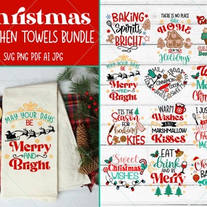 Pacote de Toalhas de Cozinha de Natal SVG, Pacote de Natal SVG, Citações de Panificação em Avental SVG, Panificação de Natal SVG, Pacote de Panos de Prato, Arquivos para Cricut