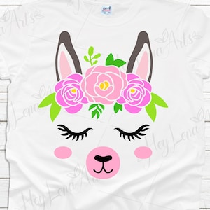Lama gezicht Svg, lama svg, bloemenkrans svg, Cricut, gesneden bestand, lamashirt, alpaca svg, silhouet, Lllamazing svg, dxf-bestanden, svg-bestanden