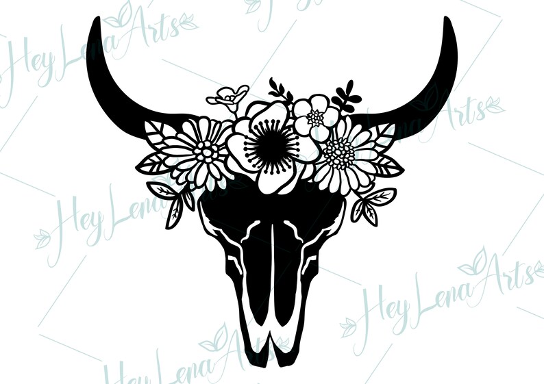 Download Cow Skull SVG Floral Wreath svg boho svg Flower svg | Etsy