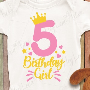Five Birthday Svg, Birthday girl svg, Fifth Birthday svg, 5th Birthday svg, Svg Files for Cricut, Cut File, shirt svg, dxf files for laser