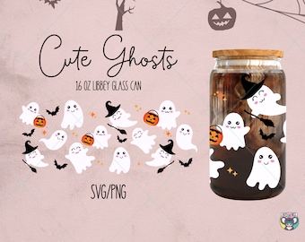Ghost Libbey Glass Can Wrap SVG: Halloween 16oz Design (Pobranie cyfrowe)