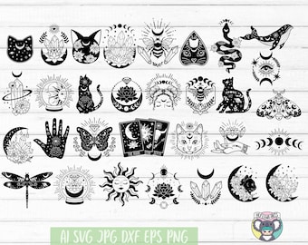 Mystical svg Bundle, Crystal Moon svg, Mystical svg for Cricut, Celestial svg, Moon Phase svg, Svg File for cricut