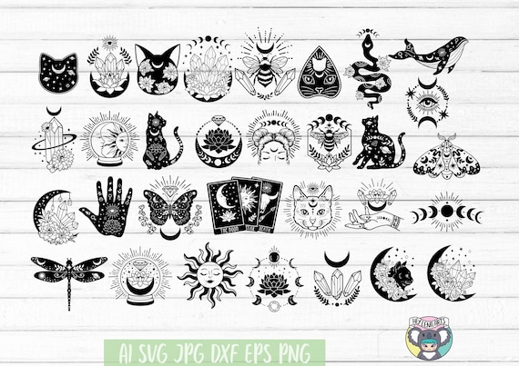 Mystical SVG Bundle: Crystal, Moon, Celestial Designs (Digital Files)