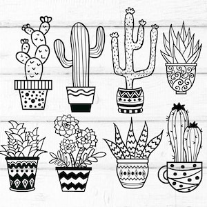 Cactus SVG, Suculentas SVG, Paquete de cactus SVG, Archivos SVG para Cricut, Archivo de corte, Planta SVG, Floral SVG, Archivos DXF para láser, EPS PNG DXF