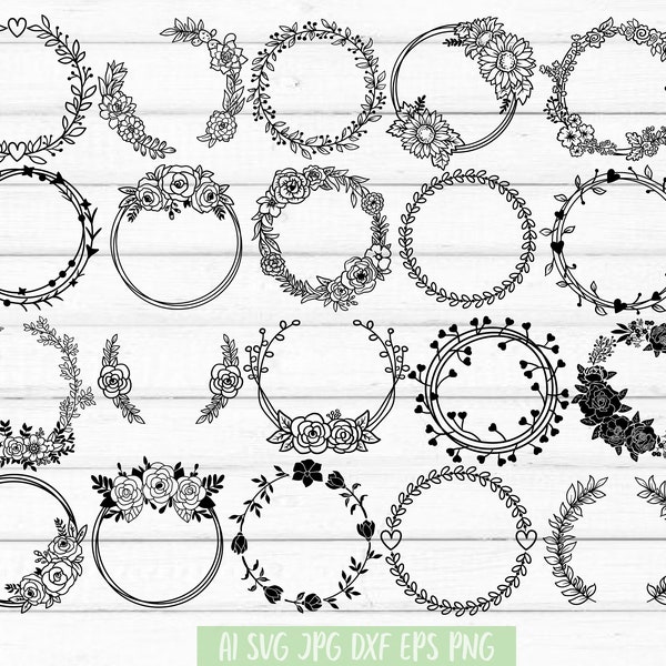 Wreath Svg Bundle, Floral Wreath svg, Laurel wreath svg, Circle frame svg, Floral Swag svg, Svg Files for cricut, dxf files for laser