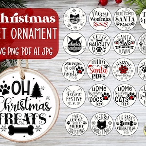 Paquete de adornos navideños para mascotas svg, adornos navideños para perros svg, adornos navideños para gatos svg, adornos redondos svg, adornos navideños para mascotas svg, Navidad