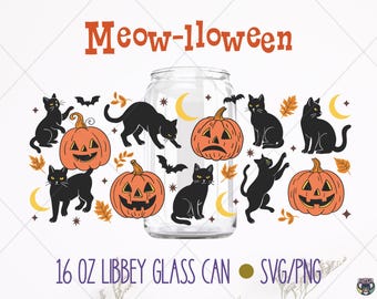 Halloween Cats & Pumpkins Libbey Glass Can Wrap (SVG/PNG Digital Files)