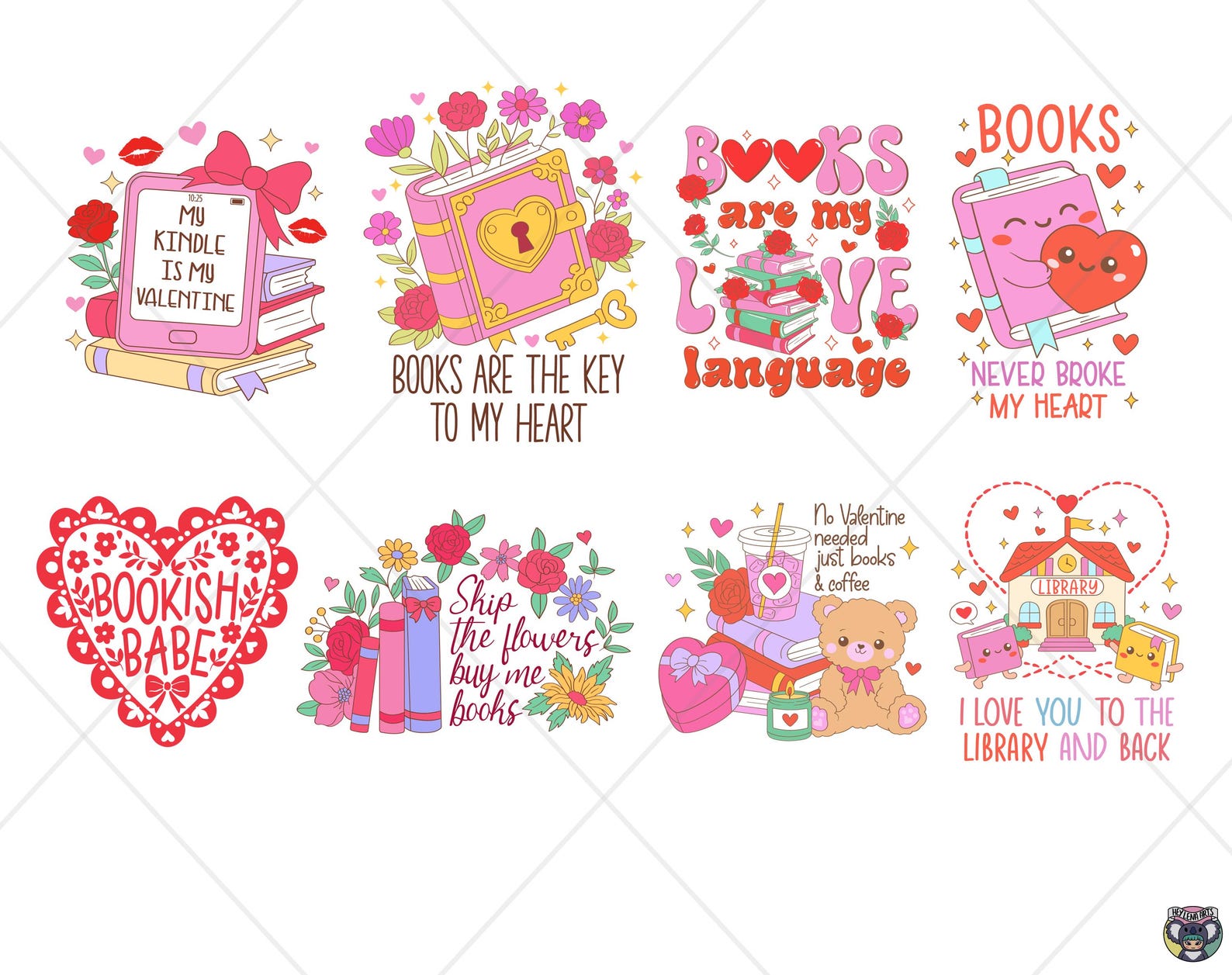 Bookish Valentine Png Svg Bundle | Book Lover Clipart, Stickers ...