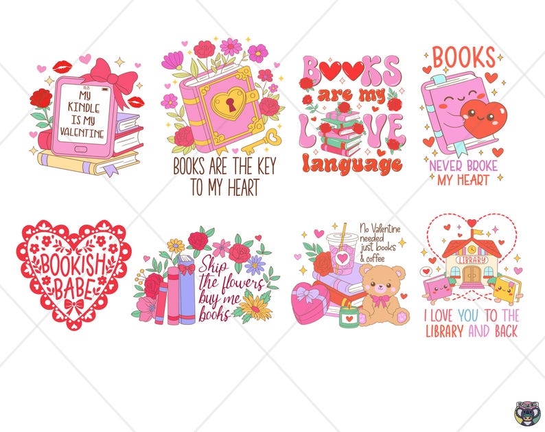 Bookish Valentine Png Svg Bundle | Book Lover Clipart, Stickers ...