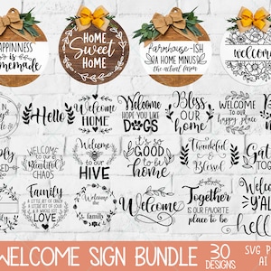 Bundle rond de signe de bienvenue, svg bienvenue à la maison, signe de porte rond de ferme svg, signe de bienvenue svg, svg rond d'accroche-porte, fichiers pour Cricut