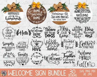 Round Welcome Sign SVG Bundle: Farmhouse Door Hanger Designs (Digital Download)