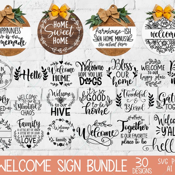 Round Welcome Sign svg Bundle, Welcome Home svg, Farmhouse Round Door Sign svg, Welcome Sign svg, Round Door Hanger svg, Files For Cricut