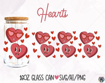 Valentines Candy Hearts 16oz Libbey Glass Can Wrap SVG