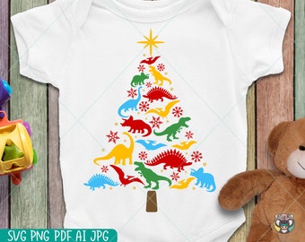 Christmas Dinosaur Tree SVG: Kids Shirt Cricut File
