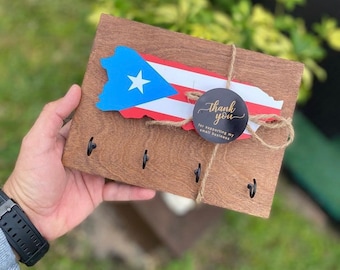 Puerto Rico Key Holder: Baltic Birch Wood Keychain Organizer