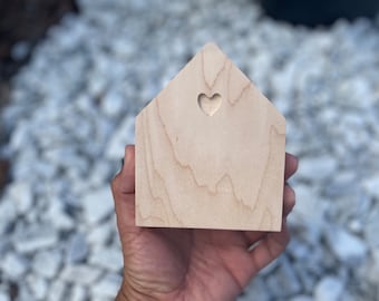 Unfinished Wood House Cutout: Baltic Birch Craft Shape (5x4 inch)