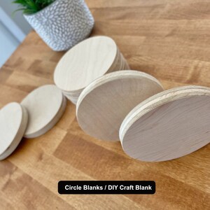May include: A stack of round wooden craft blanks, perfect for DIY projects. The blanks are various sizes and are arranged on a wooden surface.