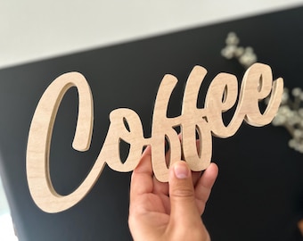 Natural Birch Plywood "Coffee" Sign: Coffee Bar Decor (6x11.5x0.5 inch)