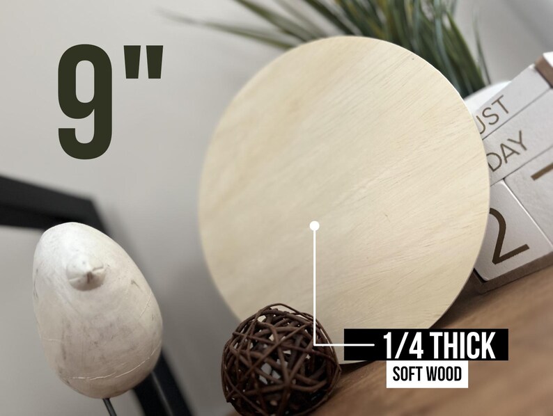 9" Unfinished Wood Circle: 1/4" Soft Wood DIY Blank bild 2