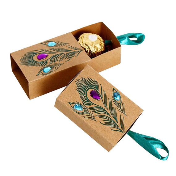 1 Peacock Feather Party Favor Box Wedding Favor Boxes Etsy