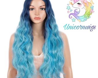 Unicorn Wigs Human Hair Blend Synthetic Pastel Ombre Lace  display picture 1