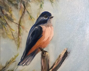 Robin Bird Oil Painting, Original Wildlife Art