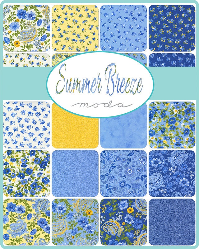 Quilt Fabric-by-the-1/2 yard by MODA 33610-13 Flowers and Paisley in Yellow SUMMER BREEZE Moda Quilt Fabric-by-the-1/2 yard by MODA 33610-13 Flowers and Paisley in Yellow SUMMER BREEZE Moda
