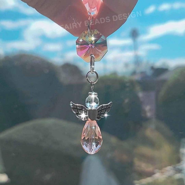 Accessoires de rétroviseur de voiture ange gardien en cristal rose, suspension de voiture ange, breloque de voiture religieux, attrape-soleil, décoration murale, décoration de chambre