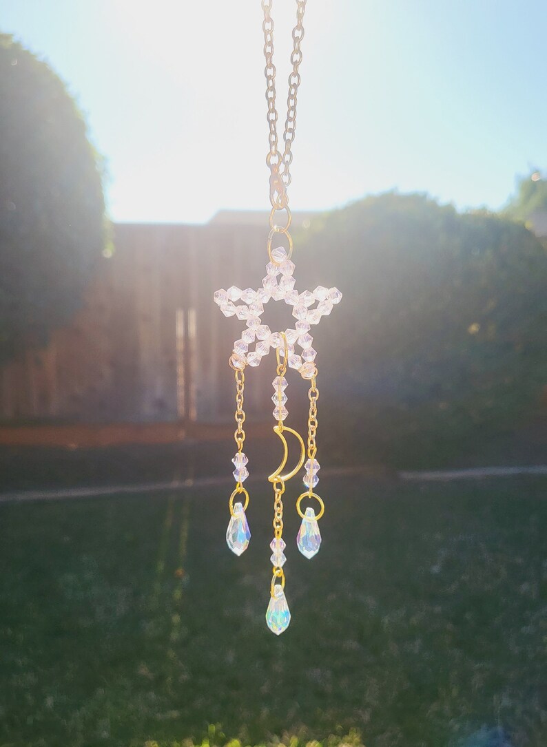 Pink Beaded Star Chandelier Car Rear View Mirror Accessories Etsy