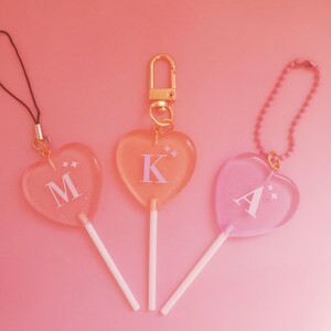 Heart Lollipop Charms, Cute Initial Key Ring Charm for Phone, Diary, Airpods,Bag ,Key Chain Kpop Style Trendy Cool Item