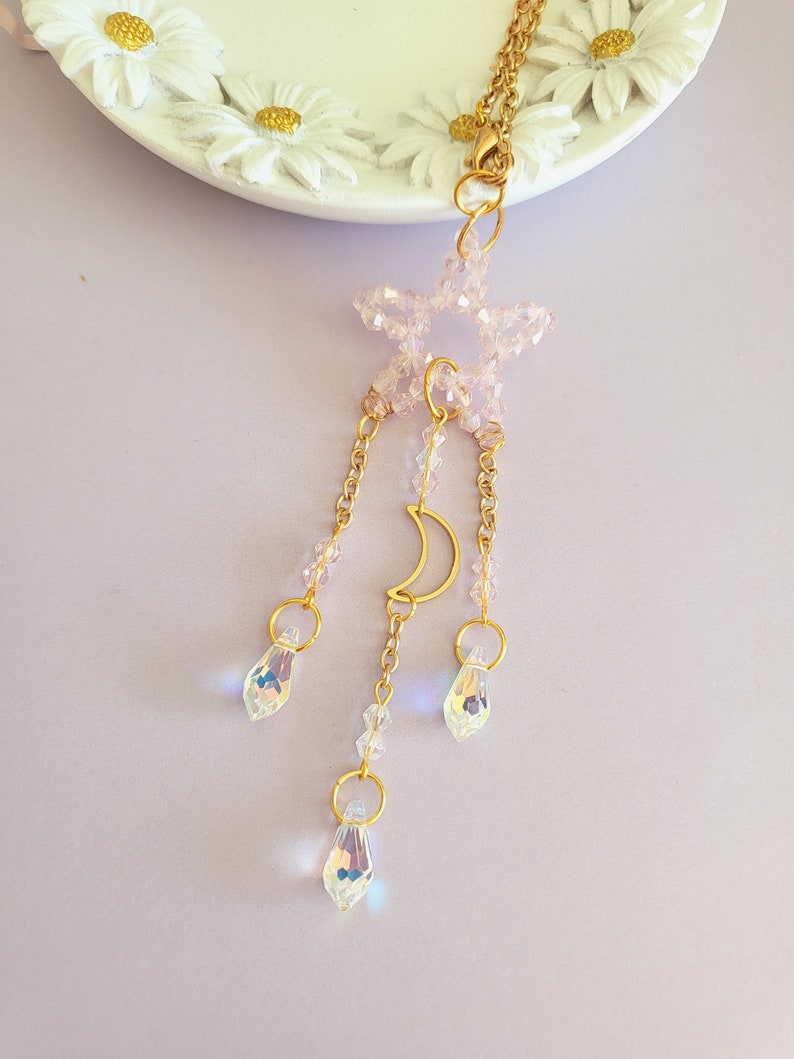 Pink Beaded Star Chandelier Car Rear View Mirror Accessories Etsy