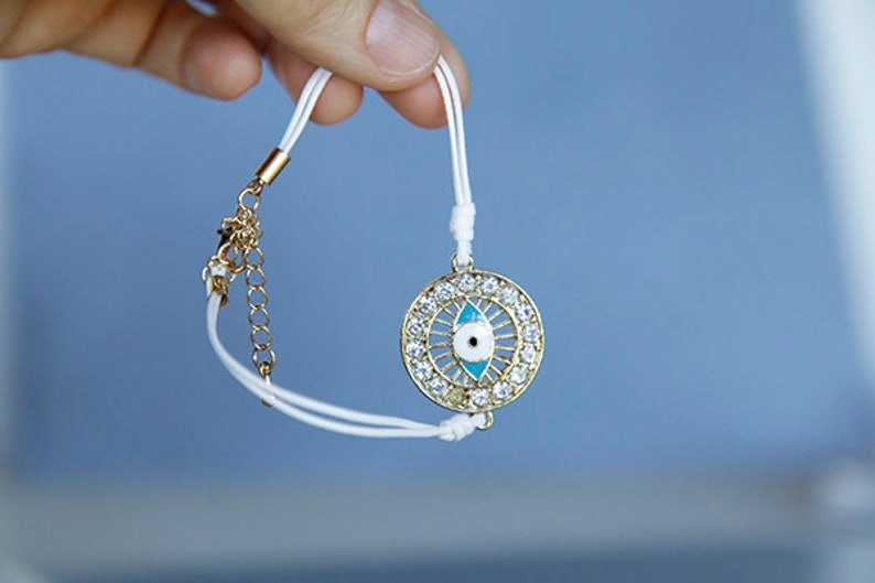 Simple Everyday Bridesmaids Jewelry Modern Nerdy Evil Eye Macrame Cord Bracelet Rhinestones Friendship Valentines Birthday Gifts