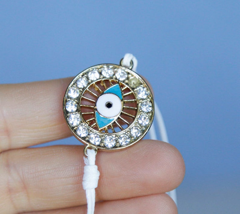 Simple Everyday Bridesmaids Jewelry Modern Nerdy Evil Eye Macrame Cord Bracelet Rhinestones Friendship Valentines Birthday Gifts