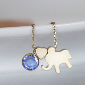 Gold Elephant Necklace / Personalized Elephant Bracelet / Elephant Anklet / Swarovski Birthstone / Heart Jewelry / Minimalist Jewelry / OOAK