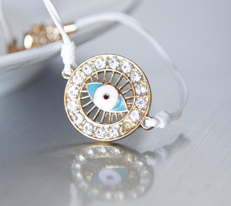 Simple Everyday Bridesmaids Jewelry Modern Nerdy Evil Eye Macrame Cord Bracelet Rhinestones Friendship Valentines Birthday Gifts