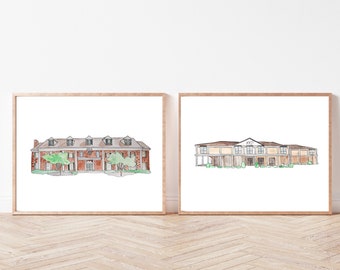Texas A&M University Sorority House Watercolor Art Prints