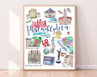 Digital Download** Philadelphia, PA Illustrated Watercolor | Skyline | Rocky | UPenn | Love Park | Liberty Bell | Independence Hall