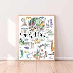 Download digital ** Manhattan, NYC aquarela ilustrada |Central Park | Horizonte | Ponte do Brooklyn | High Line de São Patrício I | Estado do Império