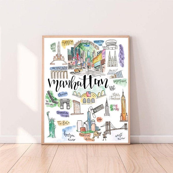 Digital Download** Manhattan, NYC Illustrated Watercolor |Central Park | Skyline | Brooklyn Bridge | St Patrick's I High Line | Empire State