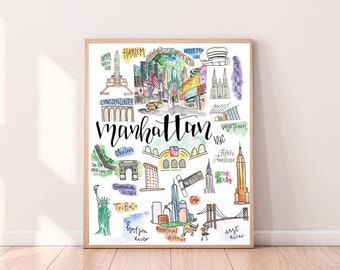 Digital Download** Manhattan, NYC Illustrated Watercolor |Central Park | Skyline | Brooklyn Bridge | St Patrick's I High Line | Empire State