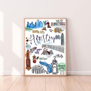 Descarga digital** Houston, TX Acuarela ilustrada presenta Skyline, Houston Astros, Hermann Park, Astrodome