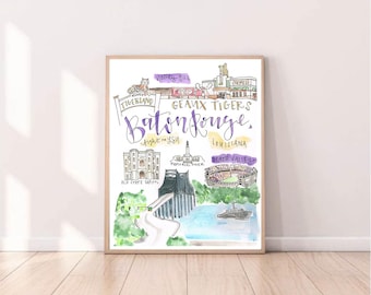 Digital Download** Baton Rouge, LA Illustrated Watercolor | Louisiana State || Tigers || Varsity|| Fred's|| Death Valley