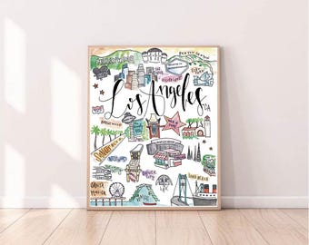 Digital Download** Los Angeles, CA Illustrated Watercolor | Long Beach || Santa Monica || Griffith Park || The Getty || Dodger Stadium