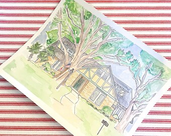 Watercolor Custom House Drawing, Hand Drawn Heirloom Sketch, Painting, Gift, Drawing from Photo