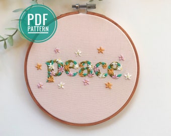 PDF PATTERN | Floral Peace, Beginner Embroidery Pattern, Floral Embroidery Pattern, Retro Floral, DIY Gift, 60's Style, 70's Style